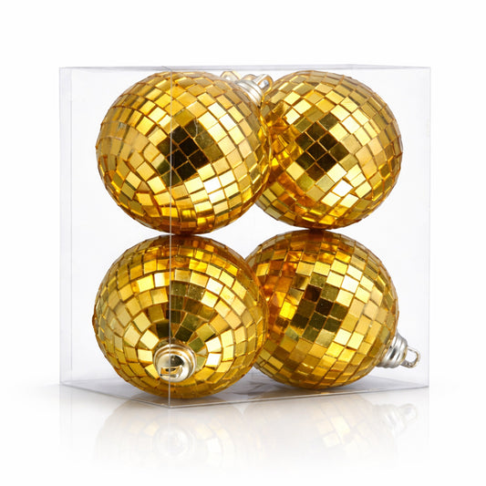 Pack of 4 Unlit Mini Gold Mirror Disco Ball Ornaments