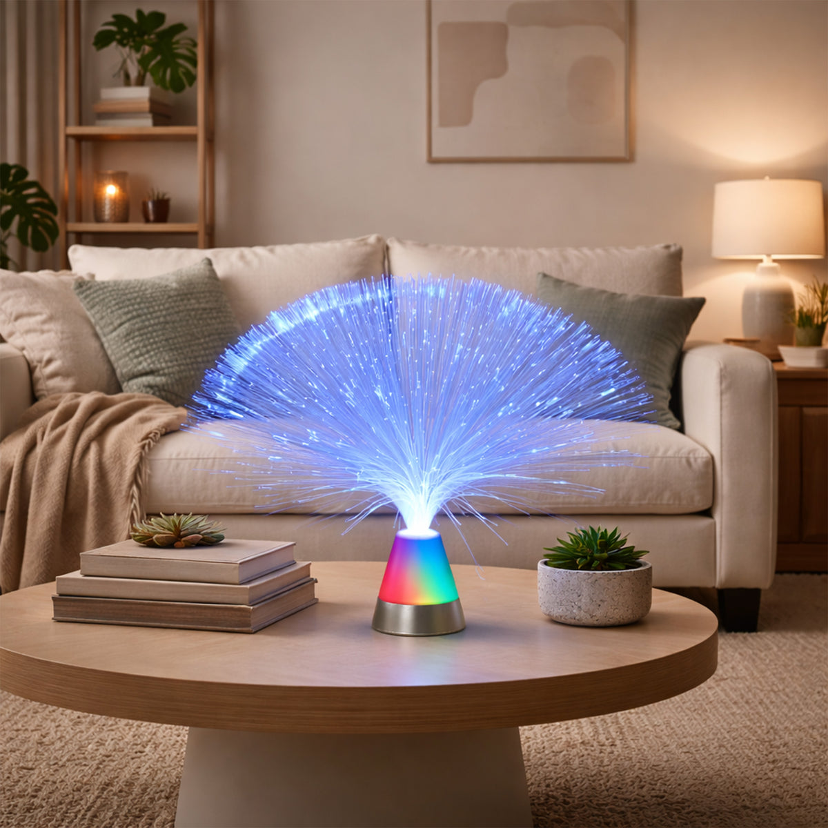 Pack of 6 Bright Blue Fiber Optic Centerpiece with Color Changing Base