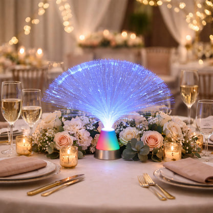 Pack of 6 Bright Blue Fiber Optic Centerpiece with Color Changing Base
