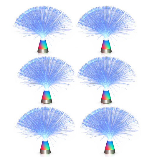 Pack of 6 Bright Blue Fiber Optic Centerpiece with Color Changing Base