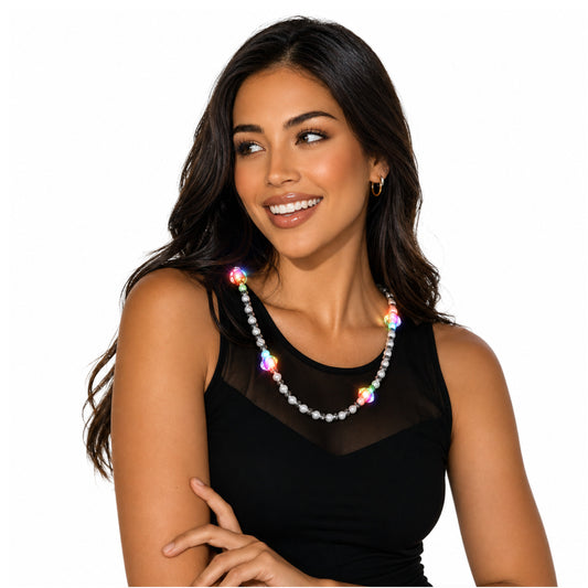 Light Up Pearl Necklace with Slow Color Changing Rainbow LEDs