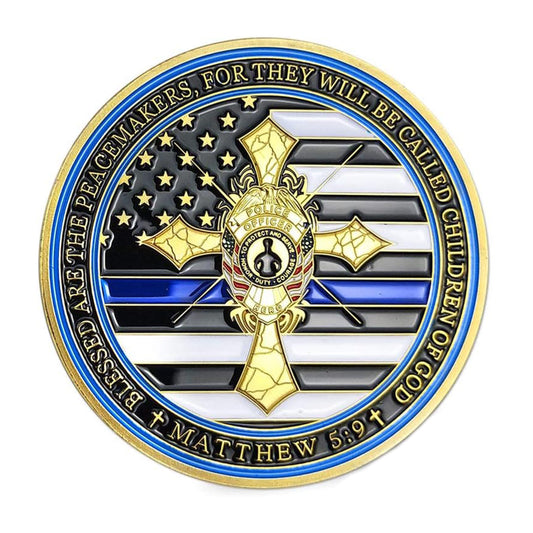 Police Officer Prayer Law Enforcement Thin Blue Line Gold Plated Coin