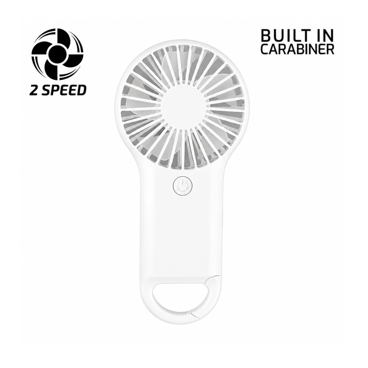 Portable 2 Speed White Mini Fan with Built In Carabiner Clip