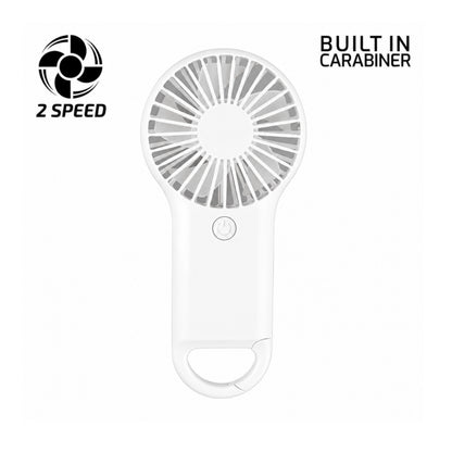 Portable 2 Speed White Mini Fan with Built In Carabiner Clip