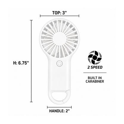 Portable 2 Speed White Mini Fan with Built In Carabiner Clip