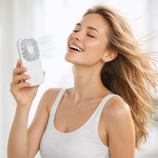 Portable White Handheld Fan with Kickstand