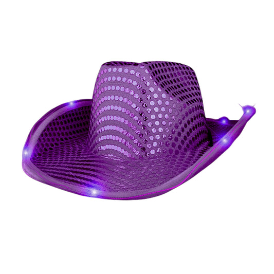Halloween LED Flashing Cowboy Hat with Purple Sequins