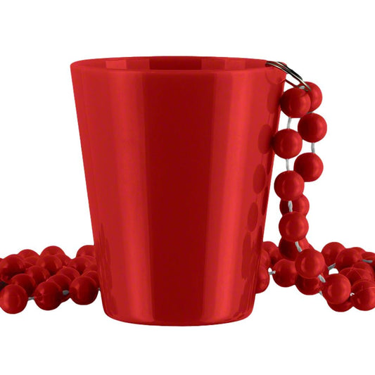 Unlit Red Shot Glass on Red Beaded Necklaces