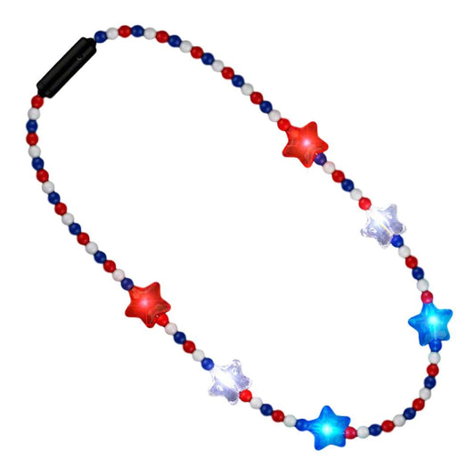 Flashing Patriotic Disco Prism Stars Red White Blue Necklace