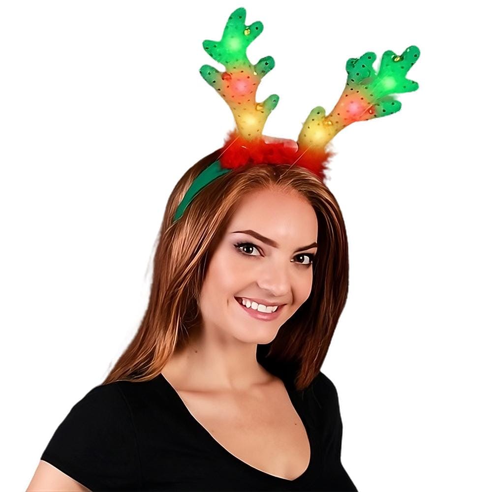 LED Jingle Bells Reindeer Antlers Light Up Headband