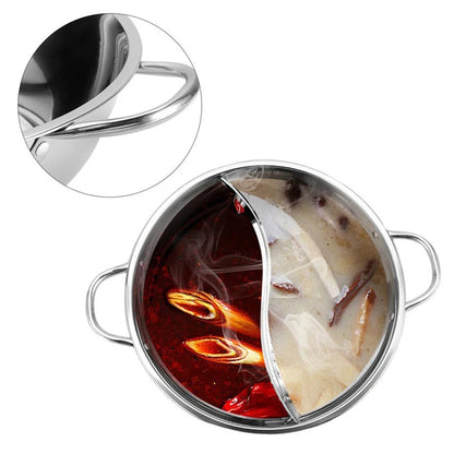28cm Stainless Steel Twin Divided Double Pot Hotpot Cooker Gas Stove Compatible Pot Chinese Hot Pot Kitchen Soup Cooking Pot