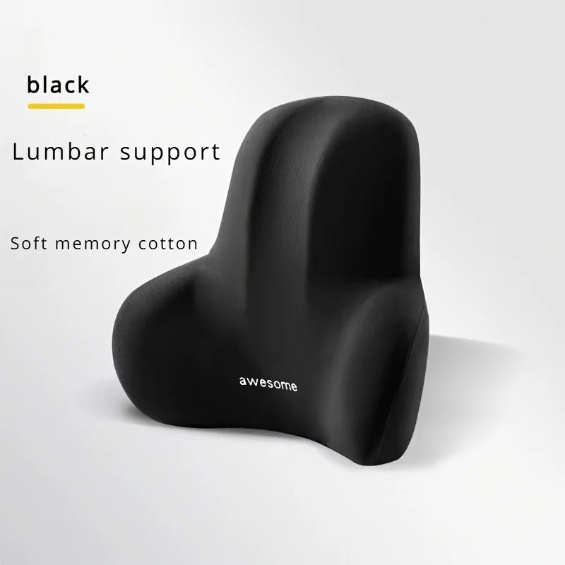 1pc Memory Foam Seat Cushion Set - 2-in-1 Lumbar & Seat Pillow for Office/Car,Grey & Black, Holiday Gift for Back Pain Relief