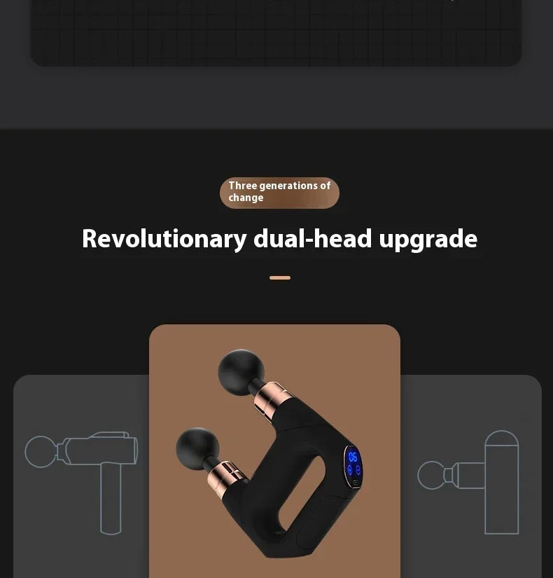 New Products 6 Gears Fascial Gun Double Head Mini Massage Gun Cordless Deep Tissue Vibration Muscle Massage Gun with LED Display