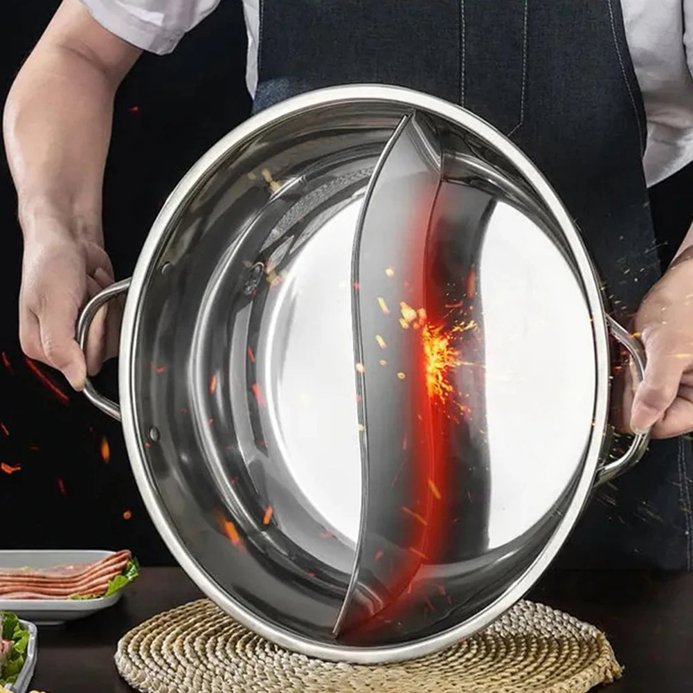 28cm Stainless Steel Twin Divided Double Pot Hotpot Cooker Gas Stove Compatible Pot Chinese Hot Pot Kitchen Soup Cooking Pot