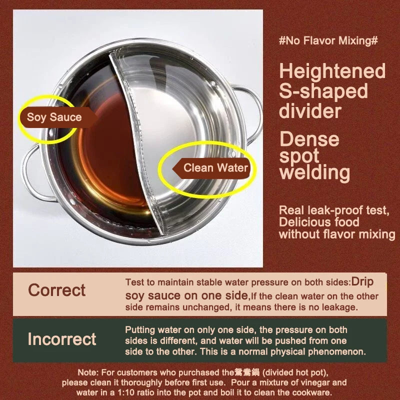28cm Stainless Steel Twin Divided Double Pot Hotpot Cooker Gas Stove Compatible Pot Chinese Hot Pot Kitchen Soup Cooking Pot