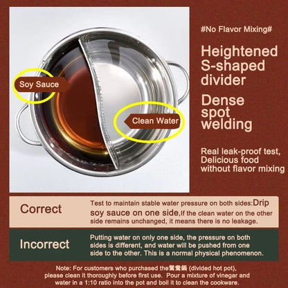 28cm Stainless Steel Twin Divided Double Pot Hotpot Cooker Gas Stove Compatible Pot Chinese Hot Pot Kitchen Soup Cooking Pot