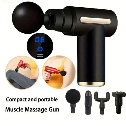 2026Portable Fascial Massage Gun Electric Percussion Pistol Massager With LED Touch Screen4Replaceable Massage Head Rechargeable