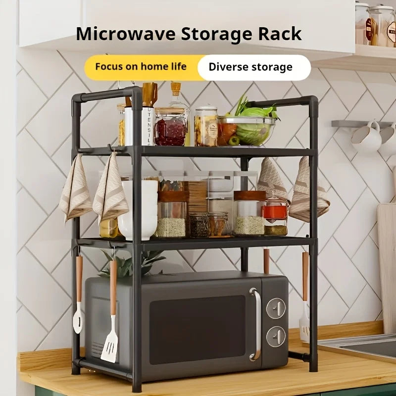 New Year: Heavy-Duty Adjustable/Stackable/Foldable Telescopic Upright Storage Rack/Microwave Stand - Multiple Models Available, Sturdy Metal Countertop Rack with Upper and Lower Shelves, Space-Saving Microwave Top Shelf and S