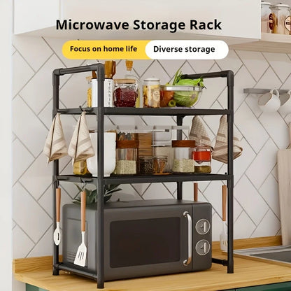 New Year: Heavy-Duty Adjustable/Stackable/Foldable Telescopic Upright Storage Rack/Microwave Stand - Multiple Models Available, Sturdy Metal Countertop Rack with Upper and Lower Shelves, Space-Saving Microwave Top Shelf and S