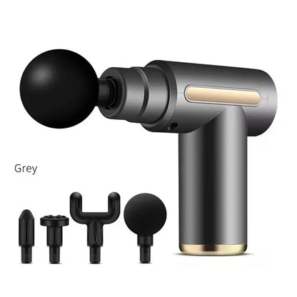 Electric massage gun, 4-piece deep tissue percussion massage tool, relaxes muscles in body parts and relieves pain.