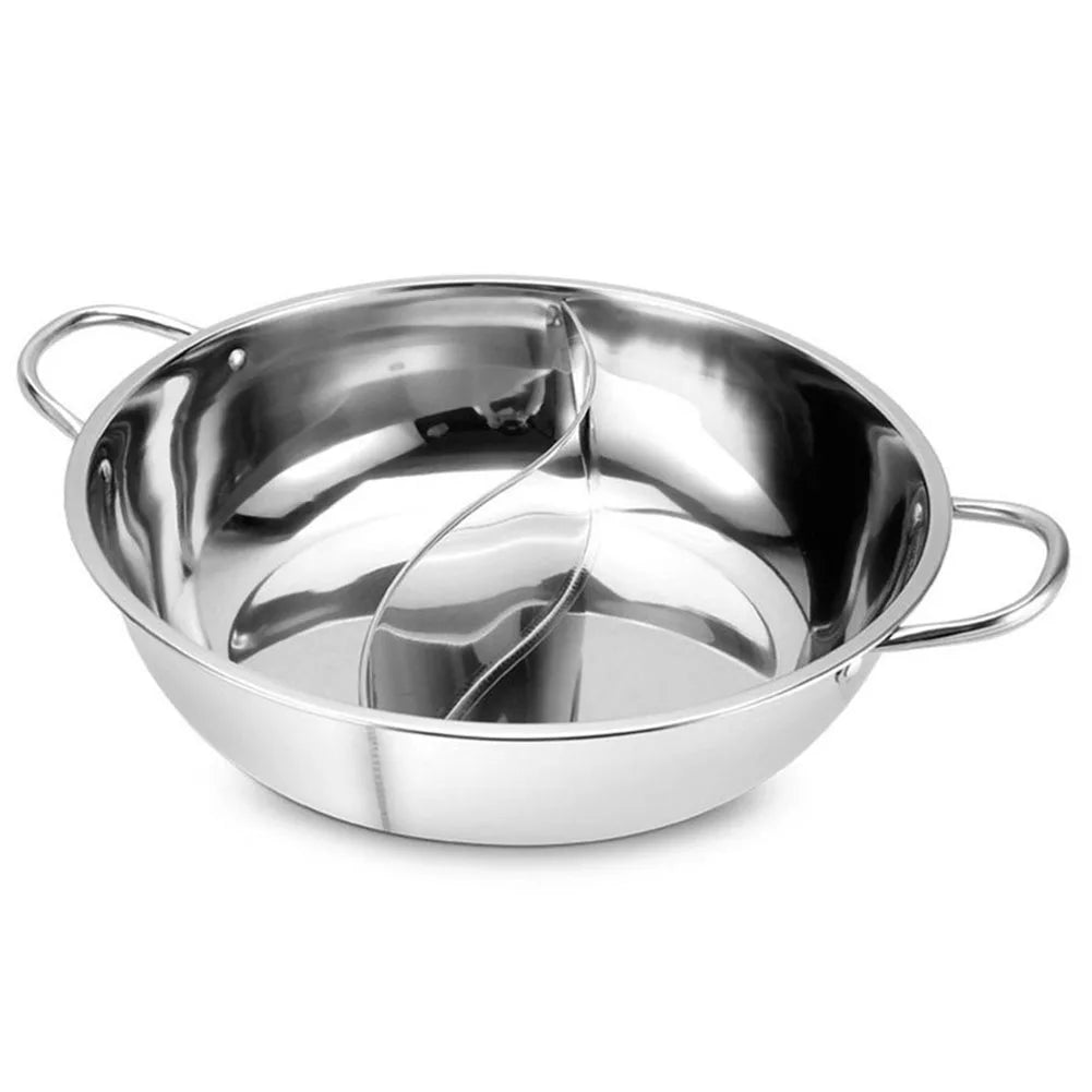 28cm Stainless Steel Twin Divided Double Pot Hotpot Cooker Gas Stove Compatible Pot Chinese Hot Pot Kitchen Soup Cooking Pot