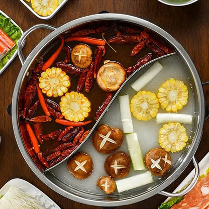 28cm Stainless Steel Twin Divided Double Pot Hotpot Cooker Gas Stove Compatible Pot Chinese Hot Pot Kitchen Soup Cooking Pot