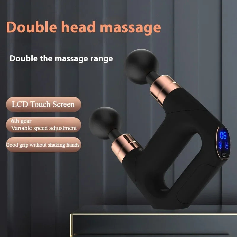New Products 6 Gears Fascial Gun Double Head Mini Massage Gun Cordless Deep Tissue Vibration Muscle Massage Gun with LED Display