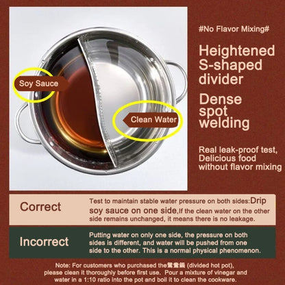 28cm Stainless Steel Twin Divided Double Pot Hotpot Cooker Gas Stove Compatible Pot Chinese Hot Pot Kitchen Soup Cooking Pot