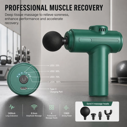23800RPM Massage Gun, 8.5mm Deep Tissue Percussion Fascia Gun, 4 Heads Electric Muscle Massager for Full Body Relaxation