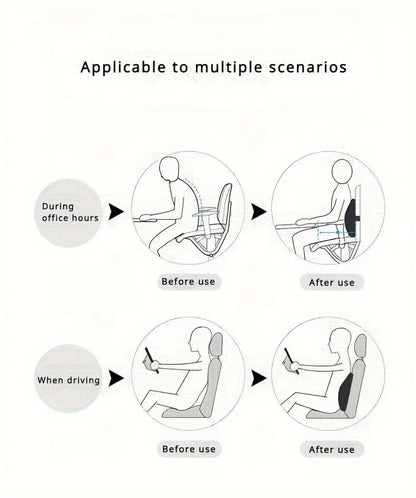 1pc Memory Foam Seat Cushion Set - 2-in-1 Lumbar & Seat Pillow for Office/Car,Grey & Black, Holiday Gift for Back Pain Relief