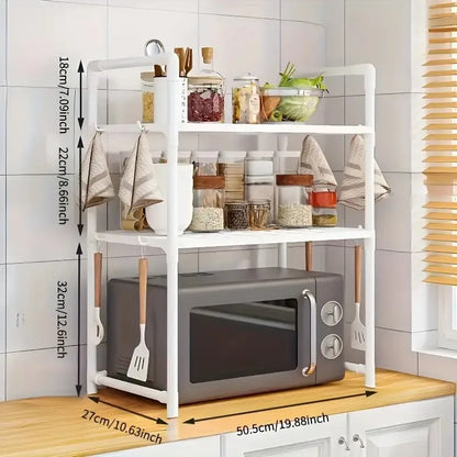 New Year: Heavy-Duty Adjustable/Stackable/Foldable Telescopic Upright Storage Rack/Microwave Stand - Multiple Models Available, Sturdy Metal Countertop Rack with Upper and Lower Shelves, Space-Saving Microwave Top Shelf and S