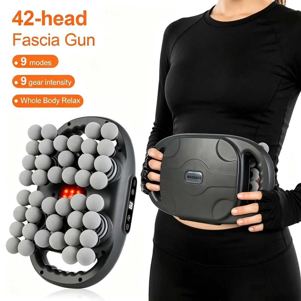 42 Heads Fascia Gun High-frequency Vibration Deep Massage Device for Shoulder Waist Back Leg Body Muscle Relaxation