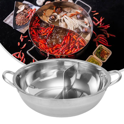 28cm Stainless Steel Twin Divided Double Pot Hotpot Cooker Gas Stove Compatible Pot Chinese Hot Pot Kitchen Soup Cooking Pot