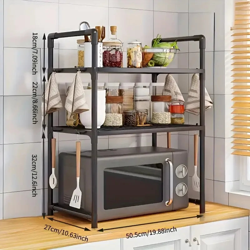 New Year: Heavy-Duty Adjustable/Stackable/Foldable Telescopic Upright Storage Rack/Microwave Stand - Multiple Models Available, Sturdy Metal Countertop Rack with Upper and Lower Shelves, Space-Saving Microwave Top Shelf and S