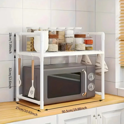 New Year: Heavy-Duty Adjustable/Stackable/Foldable Telescopic Upright Storage Rack/Microwave Stand - Multiple Models Available, Sturdy Metal Countertop Rack with Upper and Lower Shelves, Space-Saving Microwave Top Shelf and S
