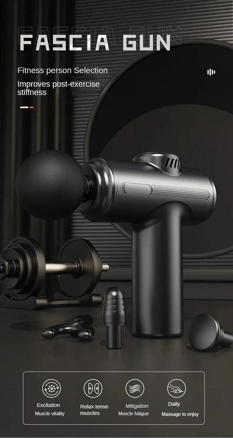 23800RPM Massage Gun, 8.5mm Deep Tissue Percussion Fascia Gun, 4 Heads Electric Muscle Massager for Full Body Relaxation