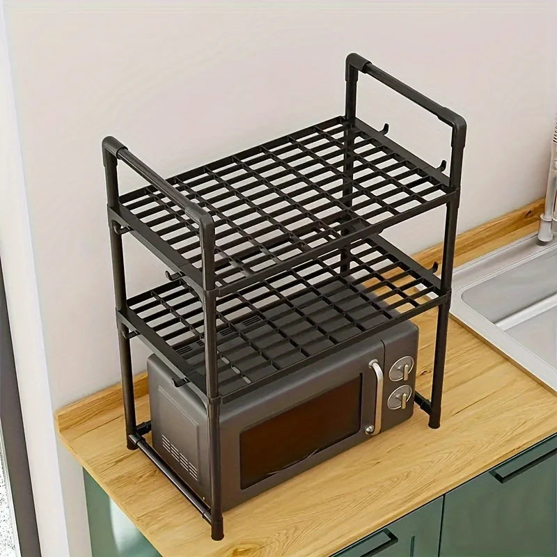New Year: Heavy-Duty Adjustable/Stackable/Foldable Telescopic Upright Storage Rack/Microwave Stand - Multiple Models Available, Sturdy Metal Countertop Rack with Upper and Lower Shelves, Space-Saving Microwave Top Shelf and S