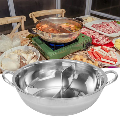 28cm Stainless Steel Twin Divided Double Pot Hotpot Cooker Gas Stove Compatible Pot Chinese Hot Pot Kitchen Soup Cooking Pot