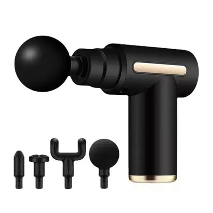 Electric massage gun, 4-piece deep tissue percussion massage tool, relaxes muscles in body parts and relieves pain.
