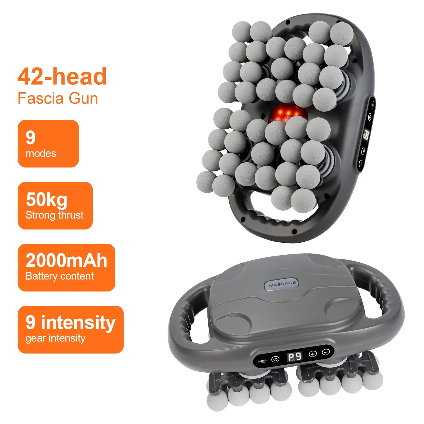 42 Heads Fascia Gun High-frequency Vibration Deep Massage Device for Shoulder Waist Back Leg Body Muscle Relaxation