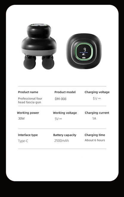 4-Heads Handheld Fascia Gun Electric Deep Tissue Body Massager Professional Muscle Massager Tool Portable for Myofascial Release