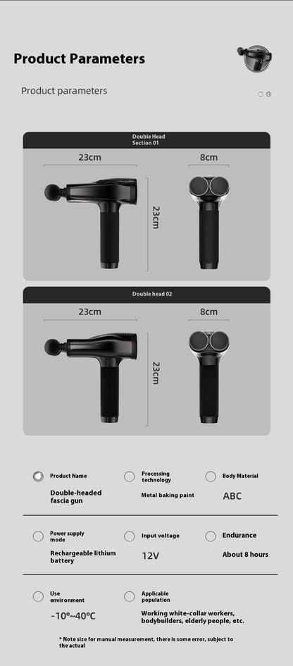 Double Head Handheld Mini Massager Gun with Deep Tissue Percussion Muscle Massage Gun Multifunctional Rechargeable Fascial Gun