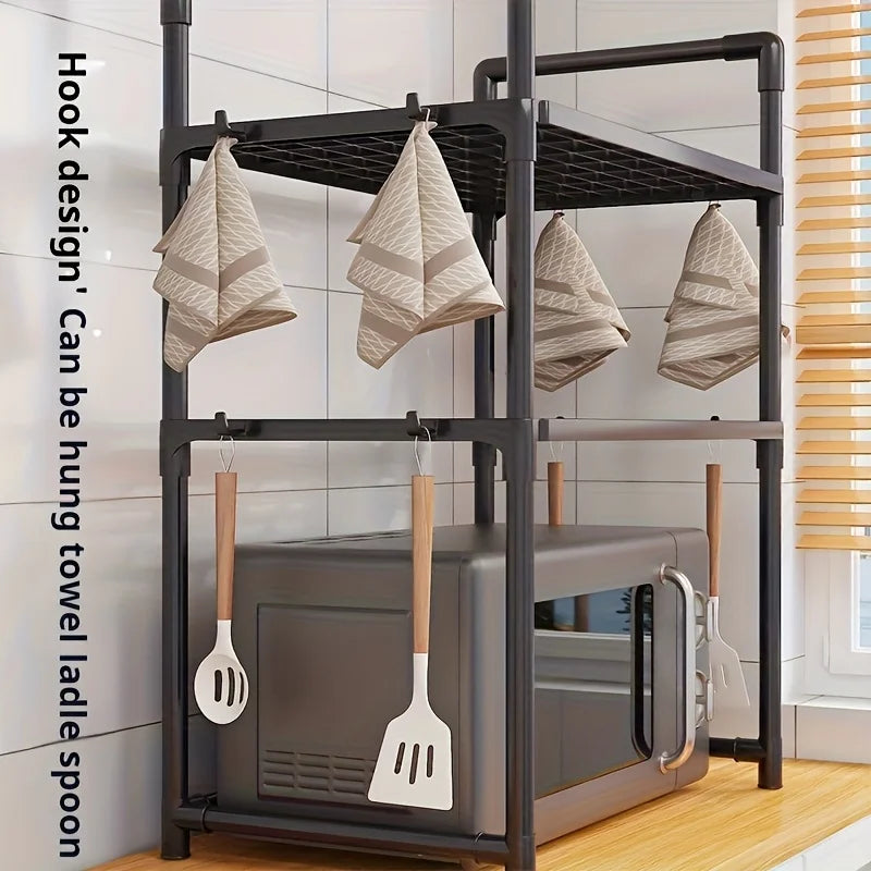 New Year: Heavy-Duty Adjustable/Stackable/Foldable Telescopic Upright Storage Rack/Microwave Stand - Multiple Models Available, Sturdy Metal Countertop Rack with Upper and Lower Shelves, Space-Saving Microwave Top Shelf and S