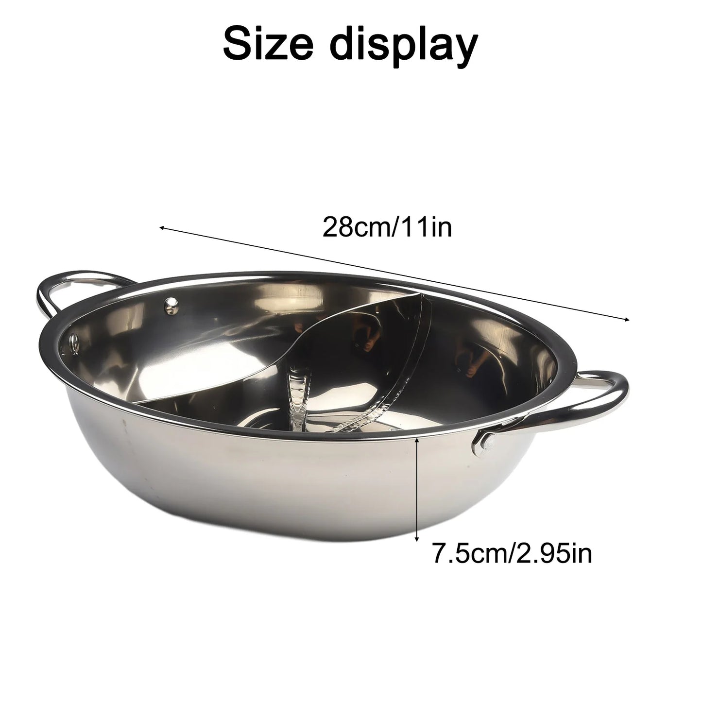 28cm Stainless Steel Twin Divided Double Pot Hotpot Cooker Gas Stove Compatible Pot Chinese Hot Pot Kitchen Soup Cooking Pot