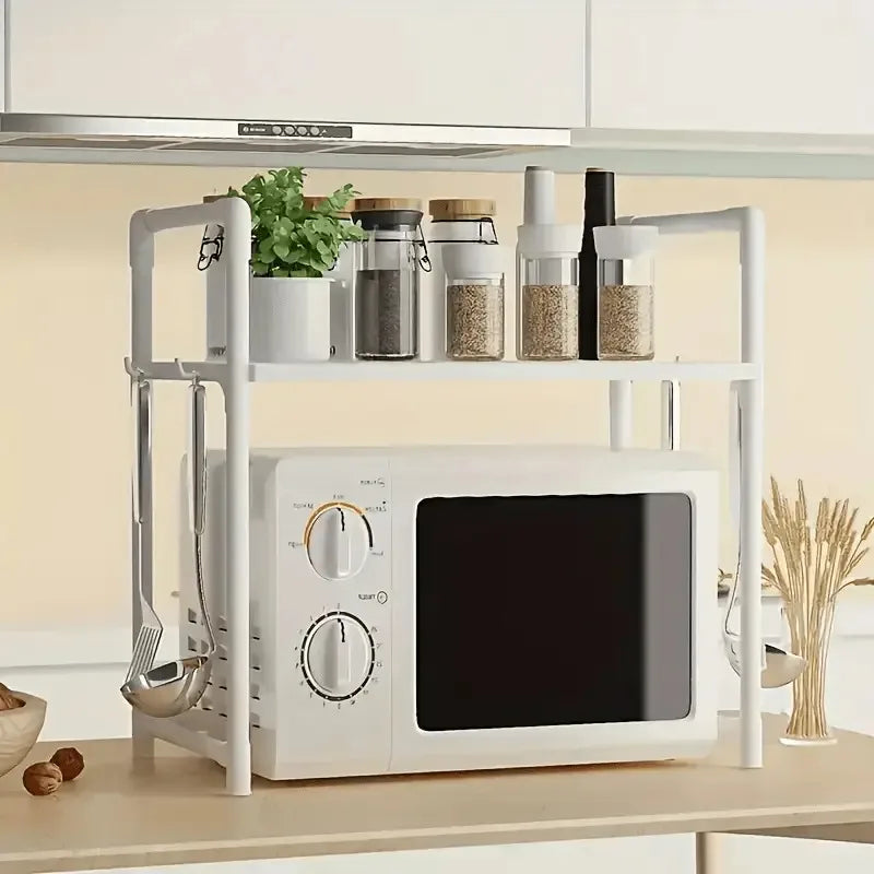 New Year: Heavy-Duty Adjustable/Stackable/Foldable Telescopic Upright Storage Rack/Microwave Stand - Multiple Models Available, Sturdy Metal Countertop Rack with Upper and Lower Shelves, Space-Saving Microwave Top Shelf and S