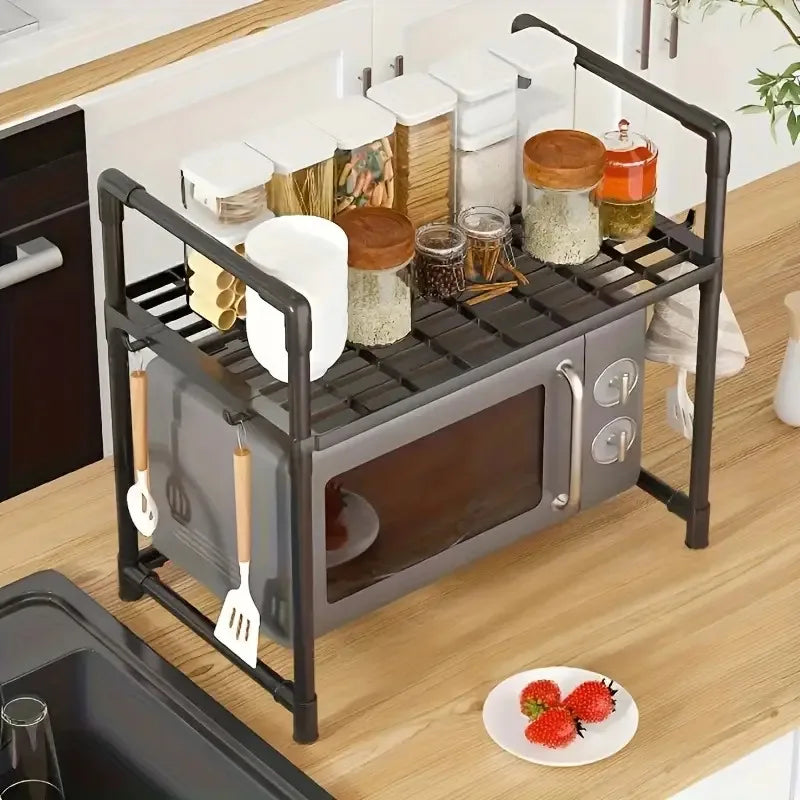 New Year: Heavy-Duty Adjustable/Stackable/Foldable Telescopic Upright Storage Rack/Microwave Stand - Multiple Models Available, Sturdy Metal Countertop Rack with Upper and Lower Shelves, Space-Saving Microwave Top Shelf and S