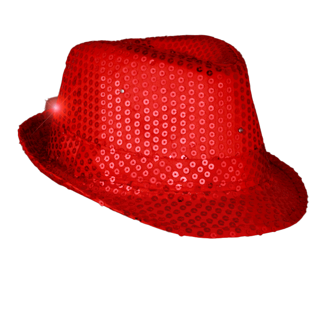 Light Up LED Flashing Fedora Hat with Red Sequins