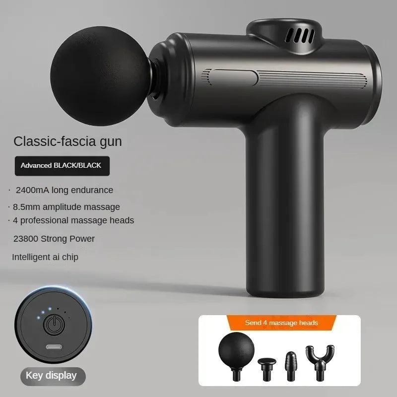23800RPM Massage Gun, 8.5mm Deep Tissue Percussion Fascia Gun, 4 Heads Electric Muscle Massager for Full Body Relaxation
