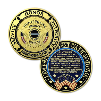 Sheriff Thin Blue Line Law Enforcement Prayer Police Challenge Gold Plated Coin