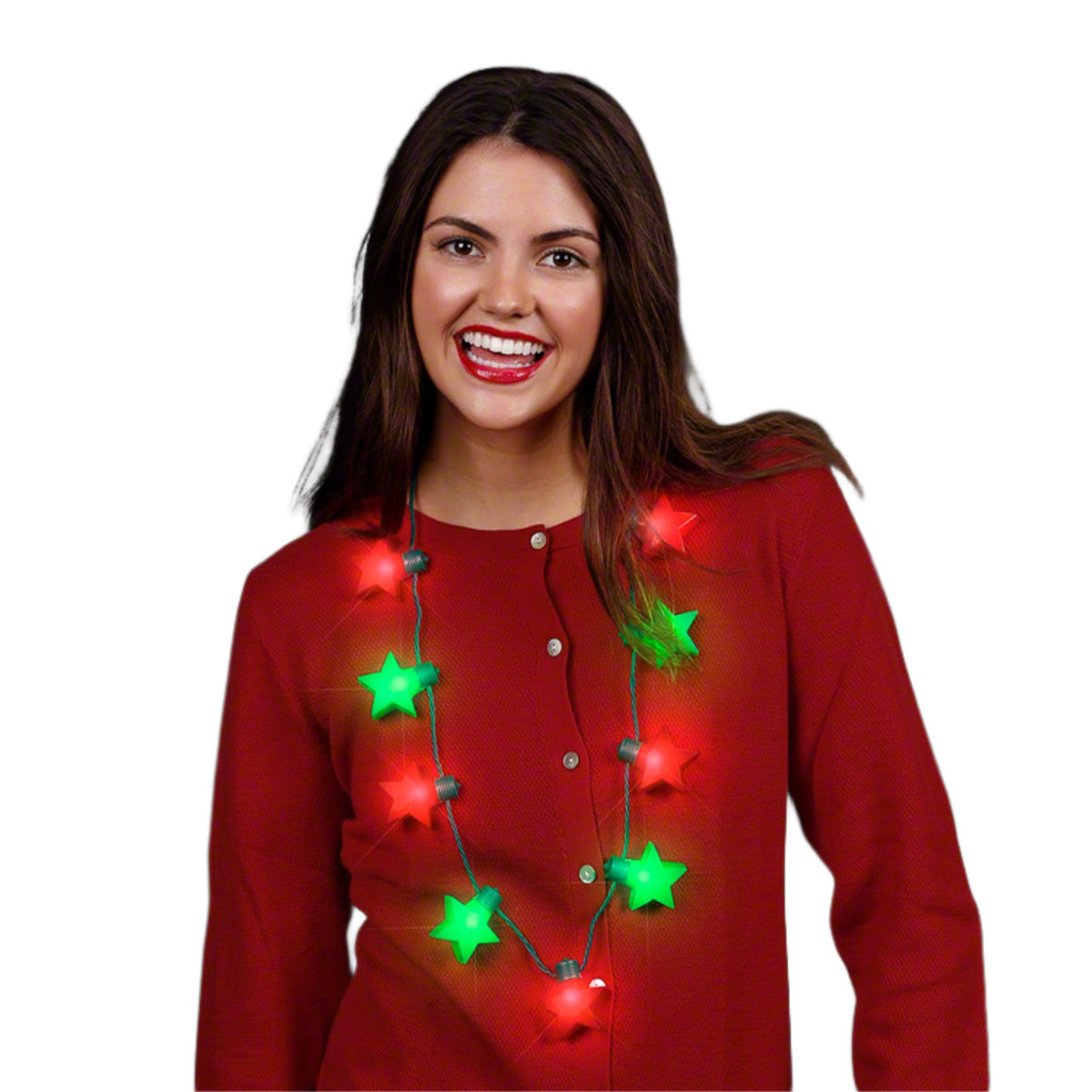 Christmas Stars Red Green LED String Lights Necklace